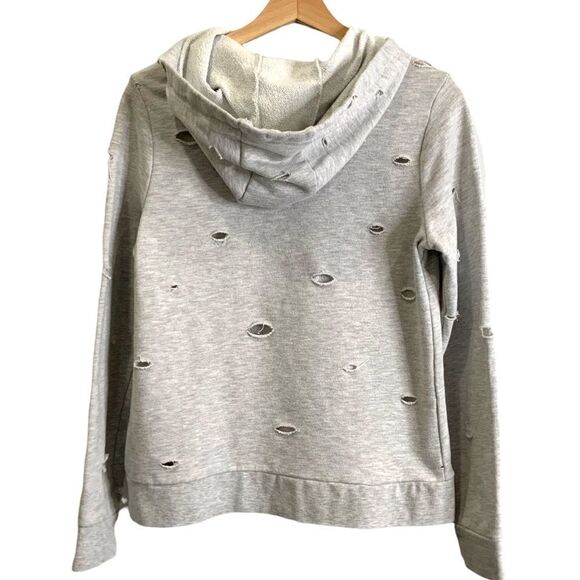 YOGALICIOUS Cotton Blend Heather Grey Distressed Cutout Hoodie Sz M - Picture 4 of 8
